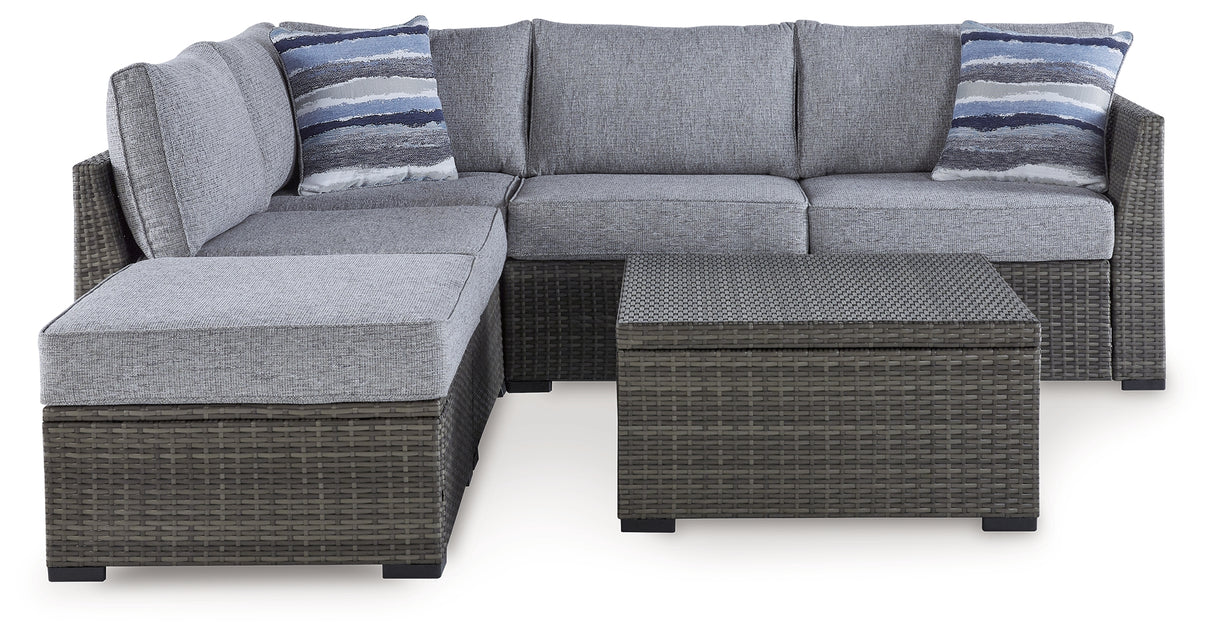 Petal Road Gray Outdoor Loveseat Sectional/Ottoman/Table Set from Ashley - Luna Furniture