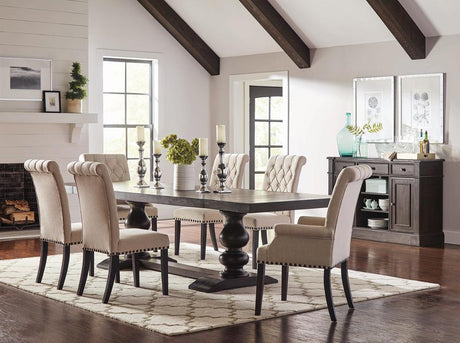 Phelps Rectangular Trestle Dining Set Antique Noir/Beige - 121231-S5 - Luna Furniture