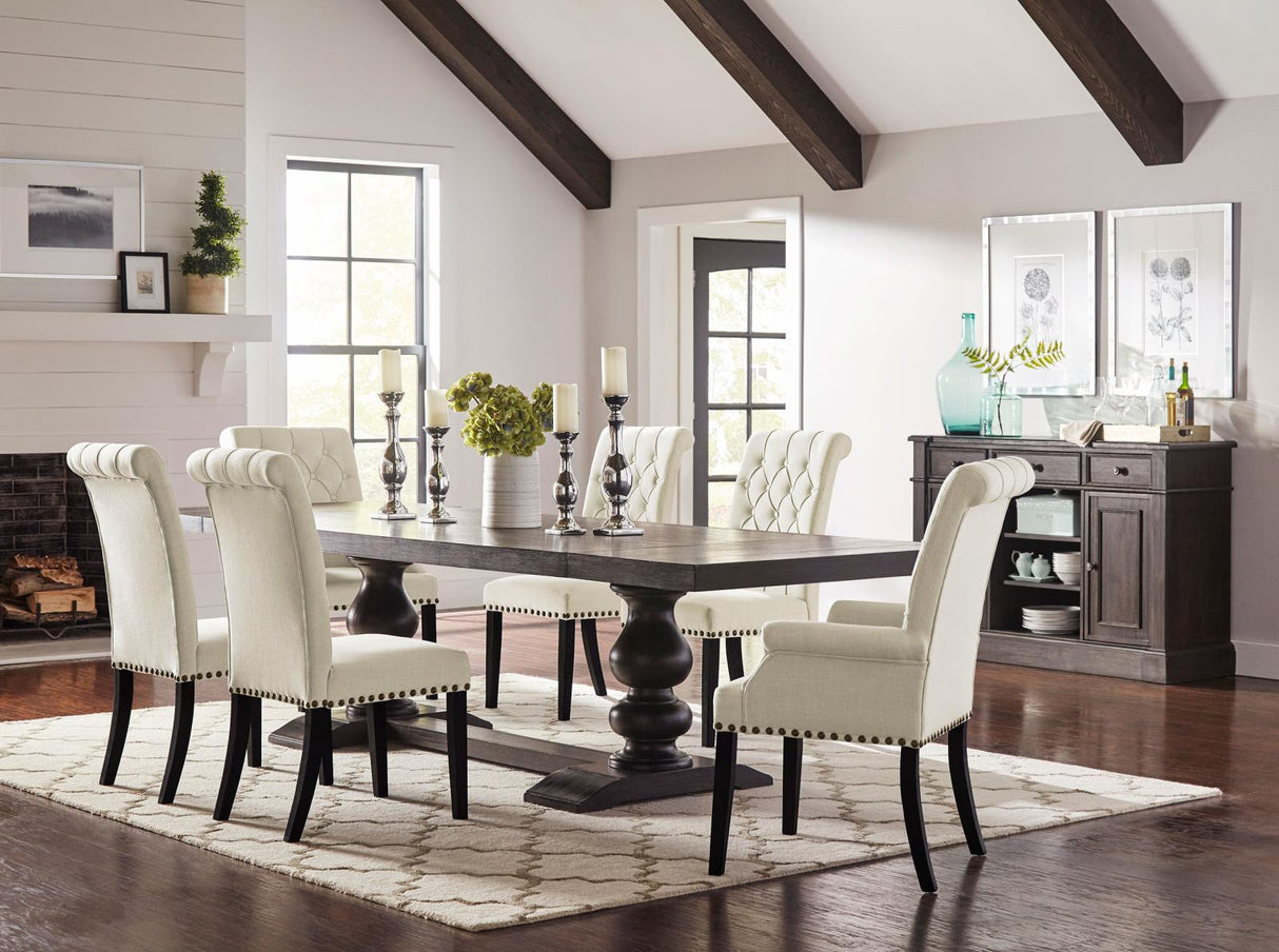 Phelps Rectangular Trestle Dining Set Antique Noir/Beige - 121231-S7 - Luna Furniture