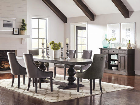 Phelps Antique Noir/Gray 7-Piece Rectangular Trestle Dining Set from Coaster - Luna Furniture