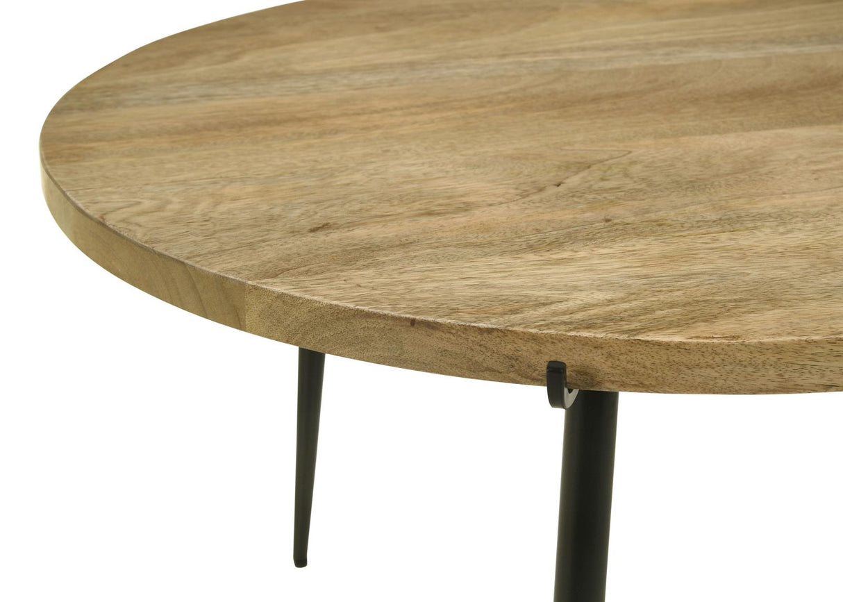 Pilar Round Solid Wood Top Coffee Table Natural and Black from Coaster - Luna Furniture