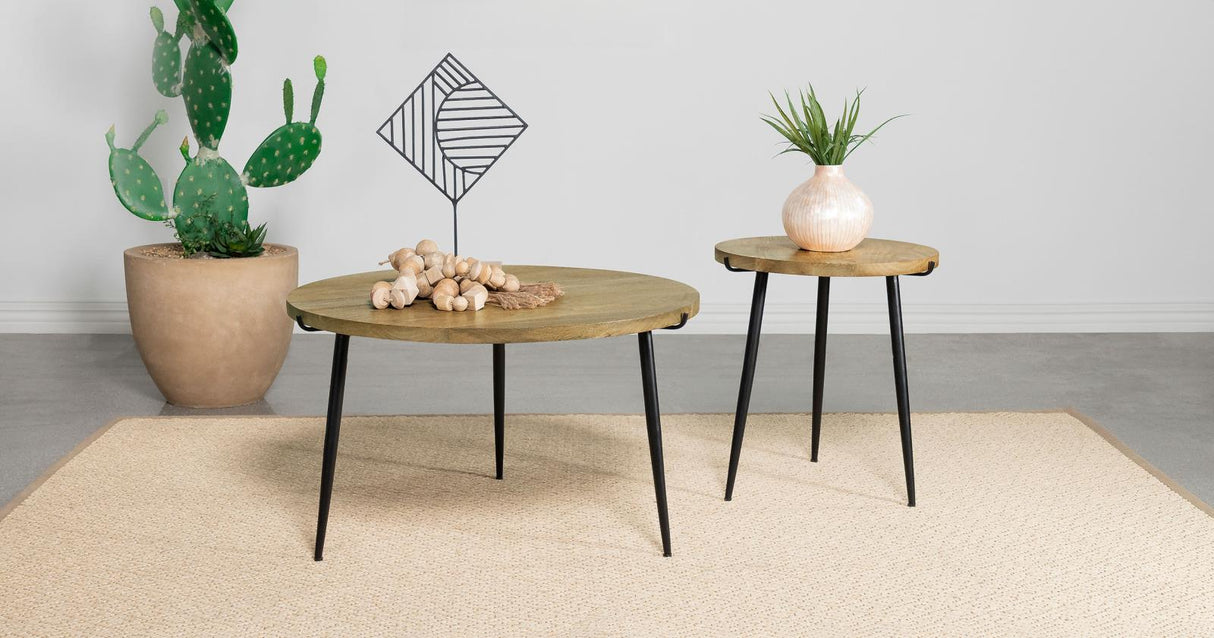 Pilar Round Solid Wood Top End Table Natural and Black from Coaster - Luna Furniture