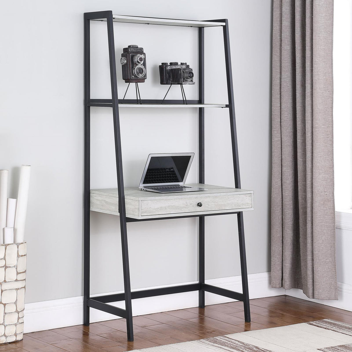 Pinckard Gray Stone Herringbone/Black 1-Drawer Ladder Desk from Coaster - Luna Furniture