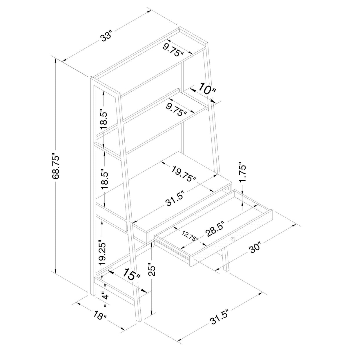 Pinckard Gray Stone Herringbone/Black 1-Drawer Ladder Desk from Coaster - Luna Furniture