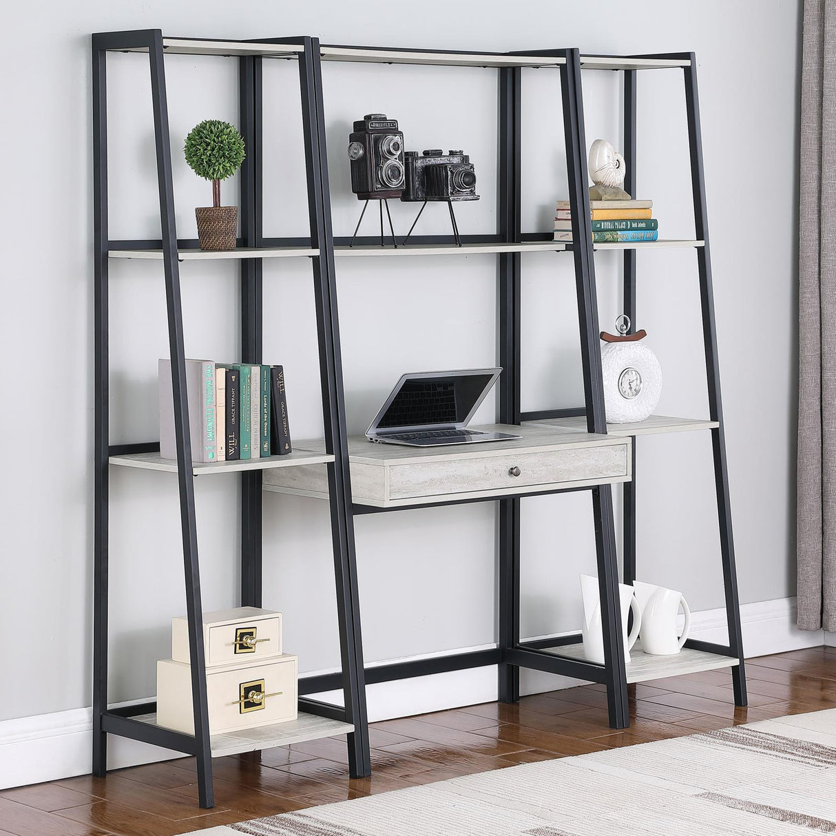 Pinckard Gray Stone Herringbone/Black 3-Piece Ladder Desk Set from Coaster - Luna Furniture