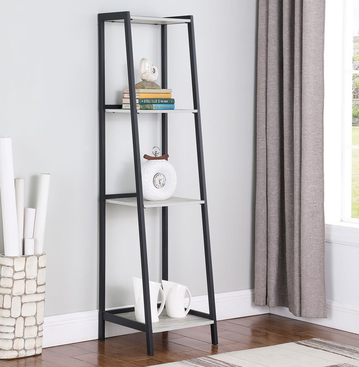 Pinckard Gray Stone Herringbone/Black 4-Shelf Ladder Bookcase from Coaster - Luna Furniture