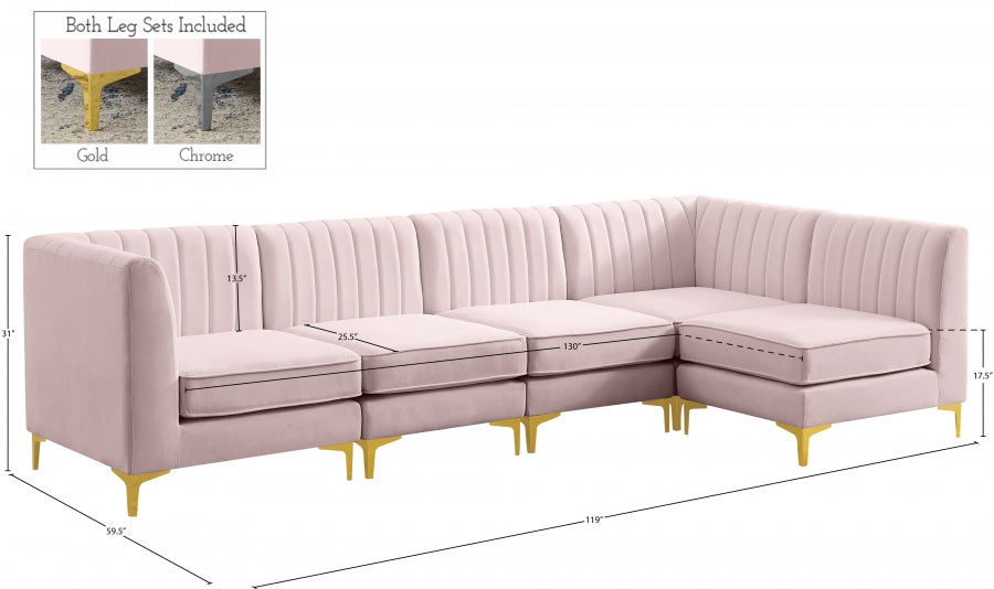 Alina Pink Velvet Modular Sectional from Meridian - Luna Furniture