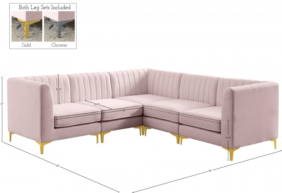 Alina Pink Velvet Modular Sectional from Meridian - Luna Furniture