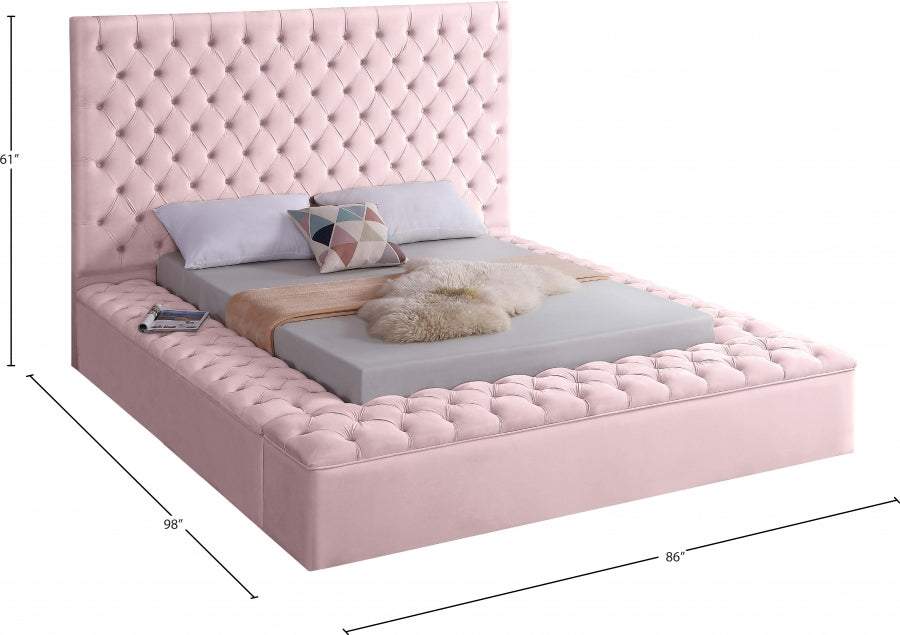 Bliss Pink Velvet Queen Bed from Meridian - Luna Furniture