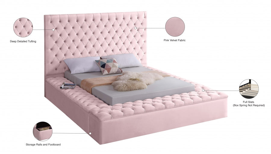 Bliss Pink Velvet Queen Bed from Meridian - Luna Furniture