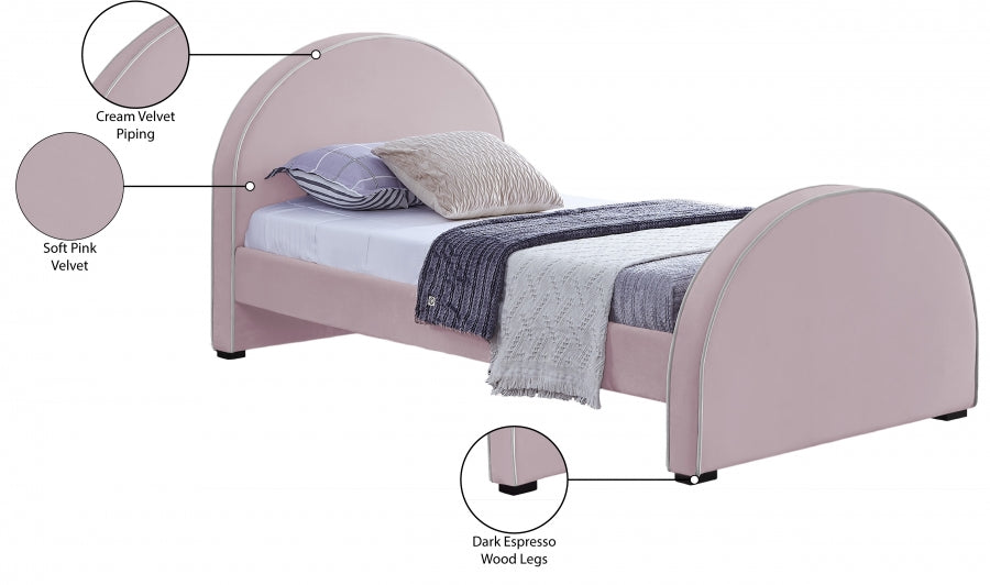 Brody Pink Velvet Twin Bed from Meridian - Luna Furniture