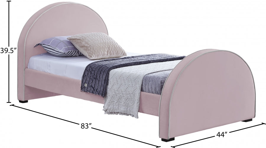 Brody Pink Velvet Twin Bed from Meridian - Luna Furniture