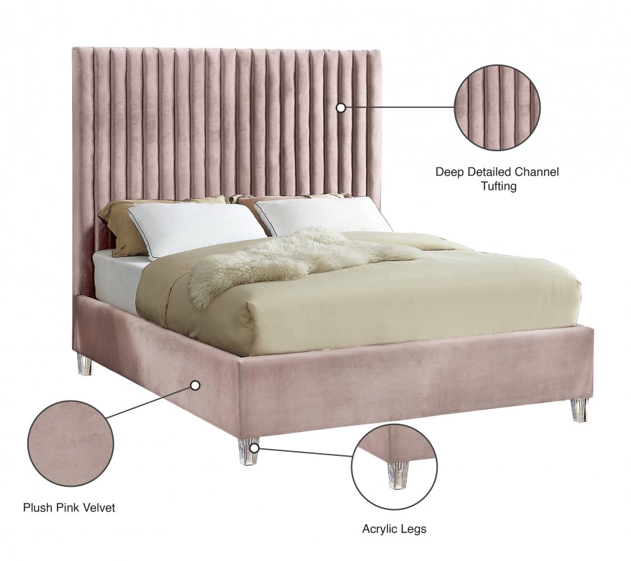 Candace Pink Velvet Full Bed from Meridian - Luna Furniture