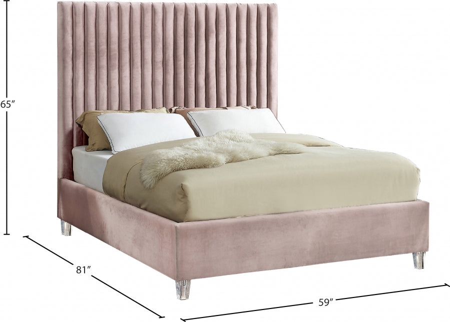 Candace Pink Velvet Full Bed from Meridian - Luna Furniture