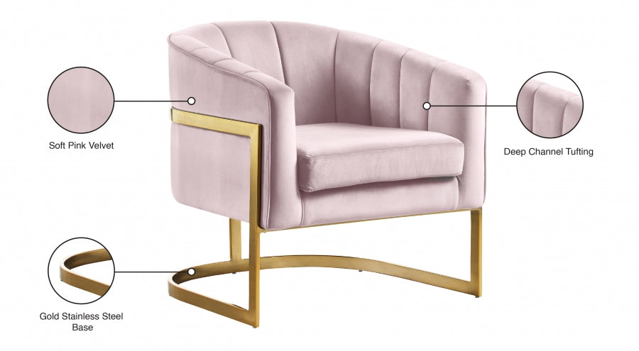 Carter Pink Velvet Accent Chair from Meridian - Luna Furniture