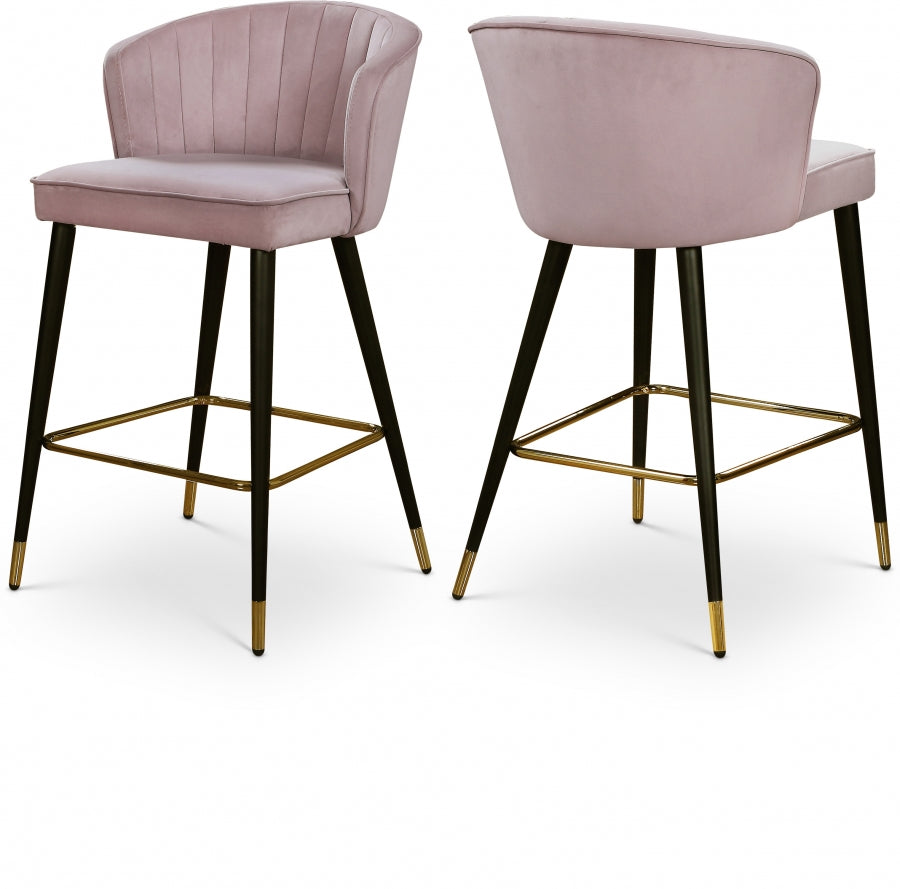 Cassie Pink Velvet Counter Stool, Set of 2 from Meridian - Luna Furniture