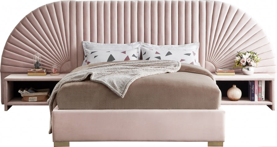 Cleo Pink Velvet Queen Bed from Meridian - Luna Furniture