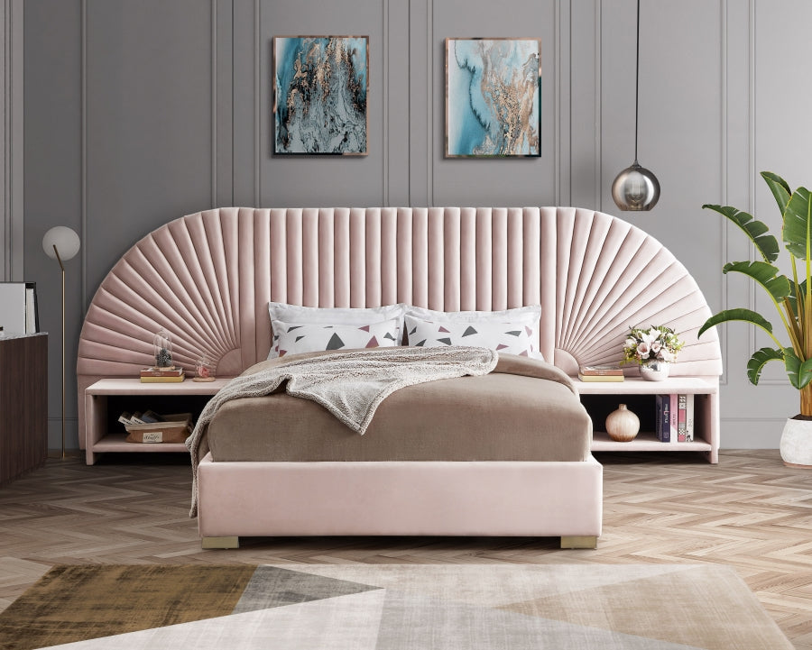 Cleo Pink Velvet Queen Bed from Meridian - Luna Furniture