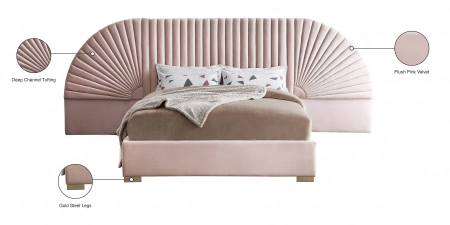 Cleo Pink Velvet Queen Bed from Meridian - Luna Furniture