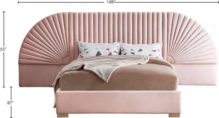 Cleo Pink Velvet Queen Bed from Meridian - Luna Furniture