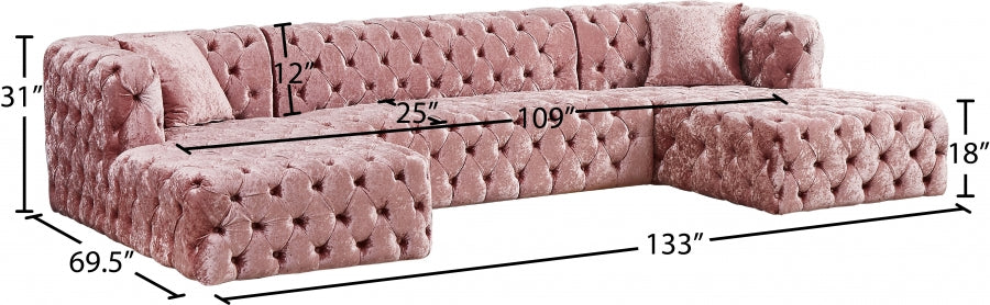 Coco Pink Velvet 3pc. Sectional from Meridian - Luna Furniture