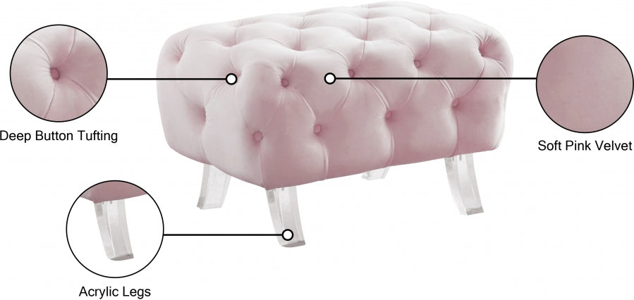 Crescent Pink Velvet Ottoman from Meridian - Luna Furniture