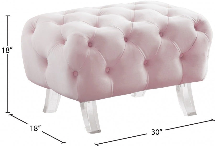 Crescent Pink Velvet Ottoman from Meridian - Luna Furniture