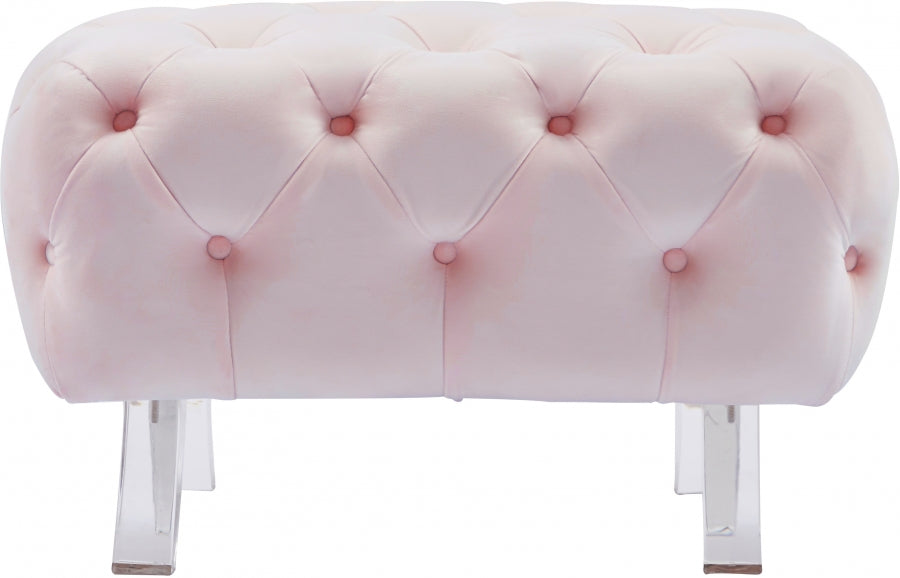 Crescent Pink Velvet Ottoman from Meridian - Luna Furniture