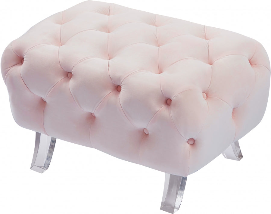 Crescent Pink Velvet Ottoman from Meridian - Luna Furniture