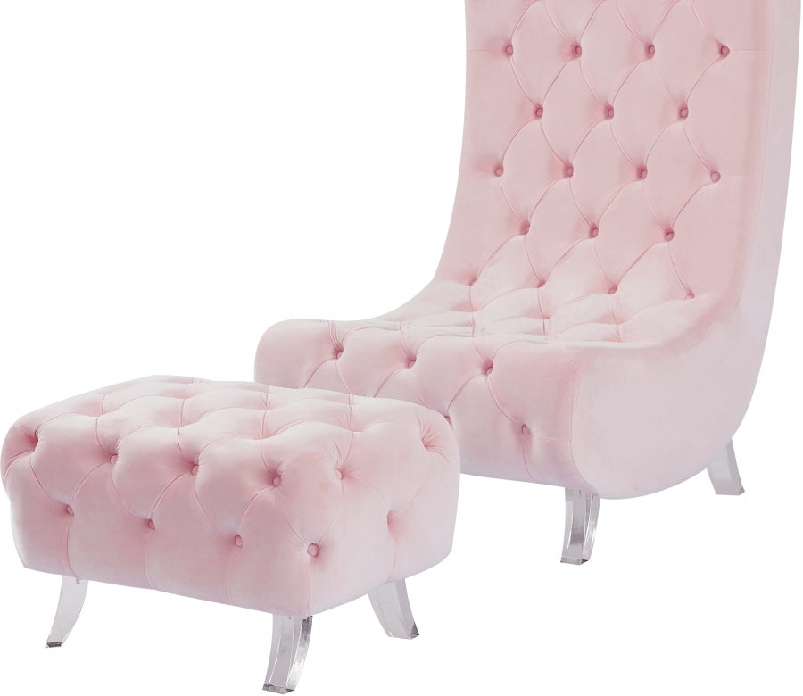 Crescent Pink Velvet Ottoman from Meridian - Luna Furniture