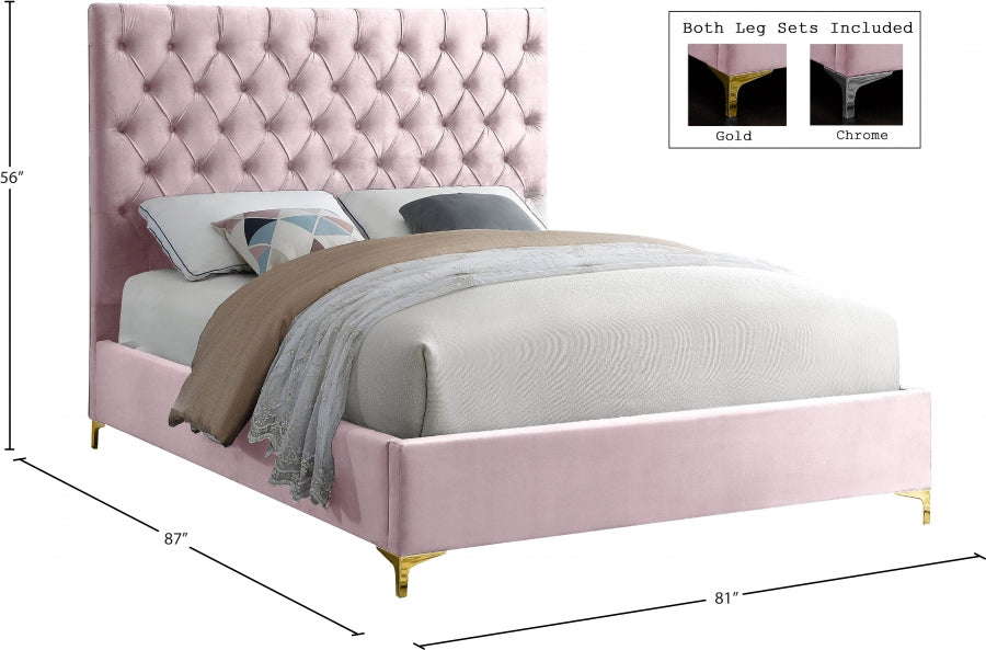 Cruz Pink Velvet King Bed from Meridian - Luna Furniture