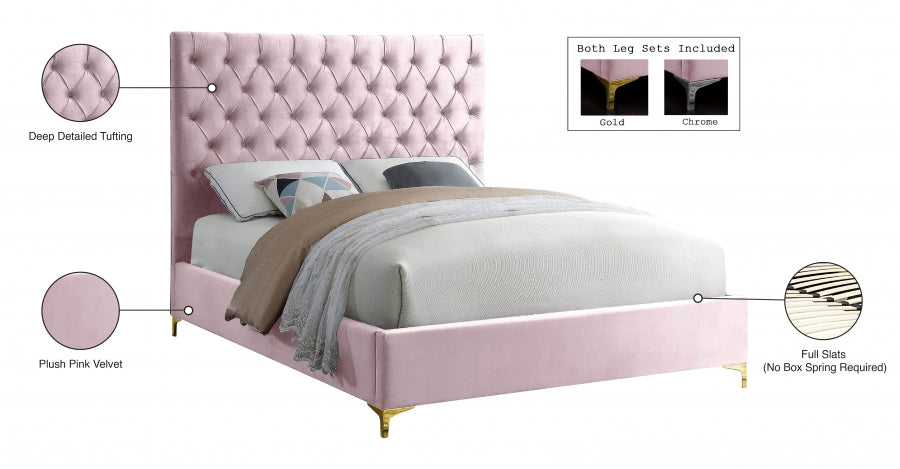 Cruz Pink Velvet King Bed from Meridian - Luna Furniture