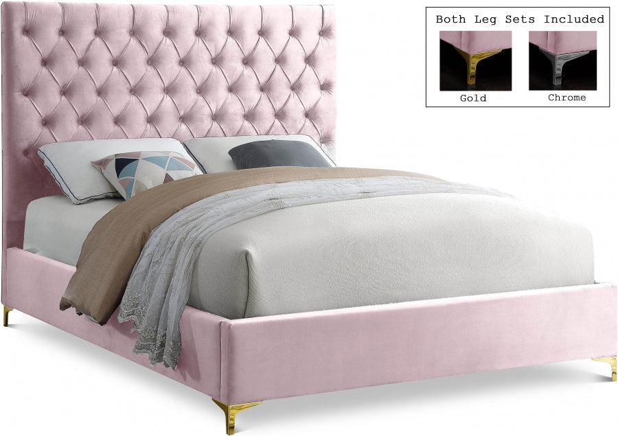 Cruz Pink Velvet Queen Bed from Meridian - Luna Furniture