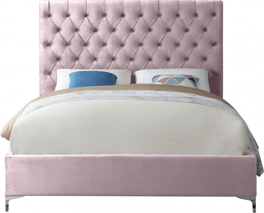 Cruz Pink Velvet Queen Bed from Meridian - Luna Furniture