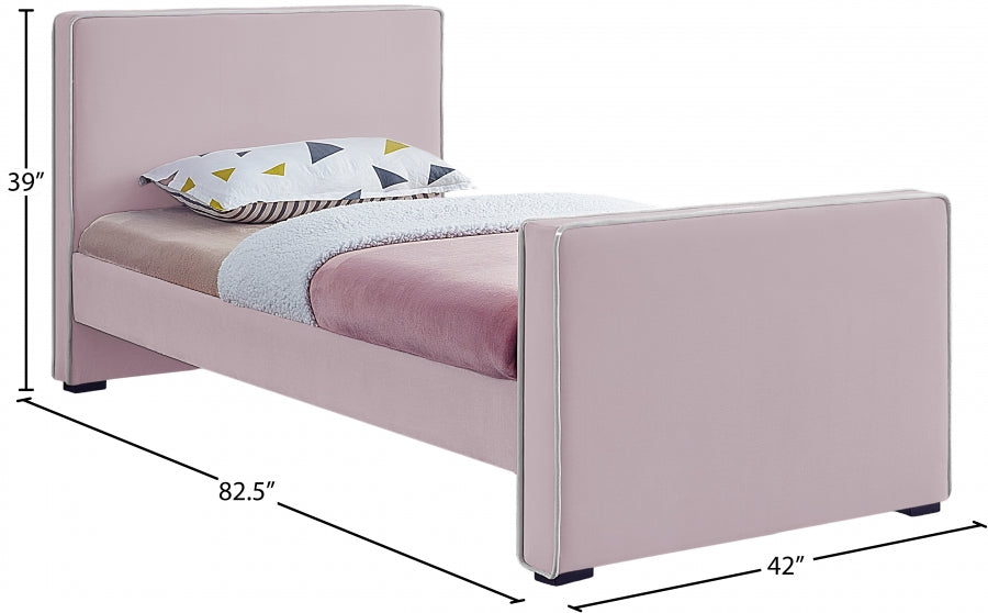 Dillard Pink Velvet Twin Bed from Meridian - Luna Furniture