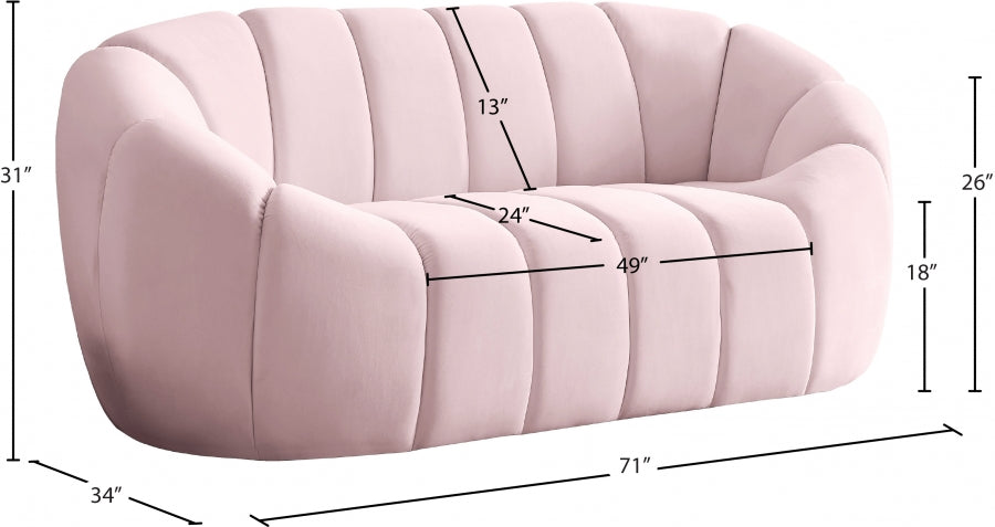 Elijah Pink Velvet Loveseat from Meridian - Luna Furniture