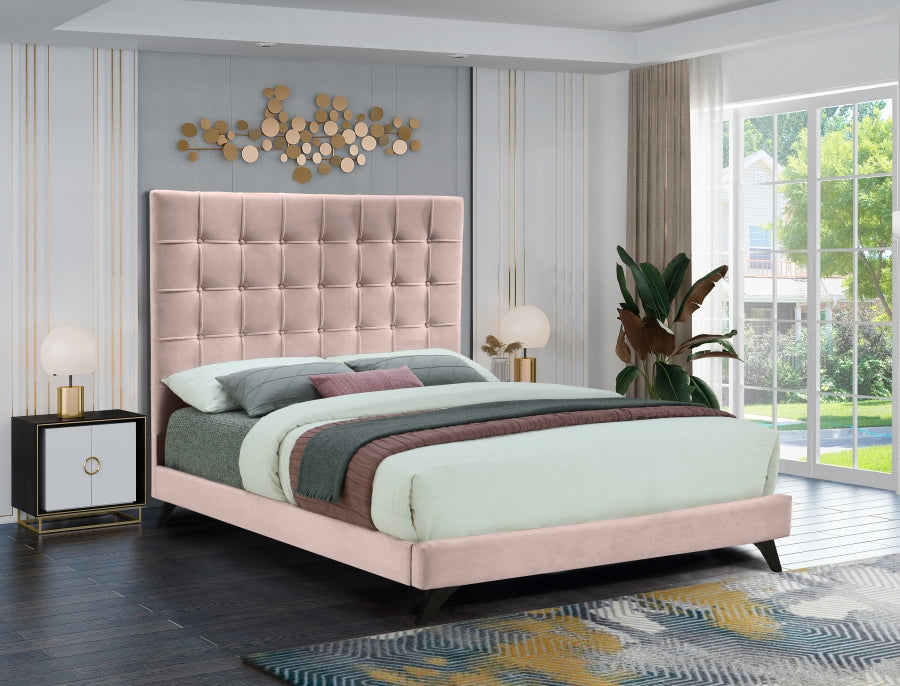 Elly Pink Velvet Full Bed from Meridian - Luna Furniture