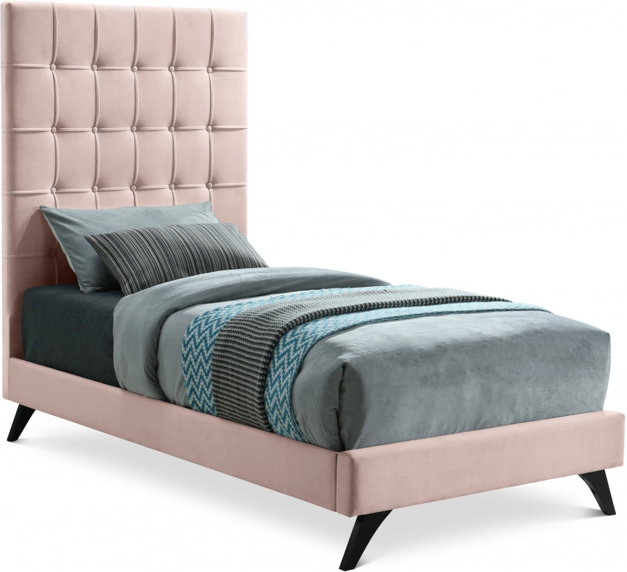 Elly Pink Velvet Twin Bed from Meridian - Luna Furniture