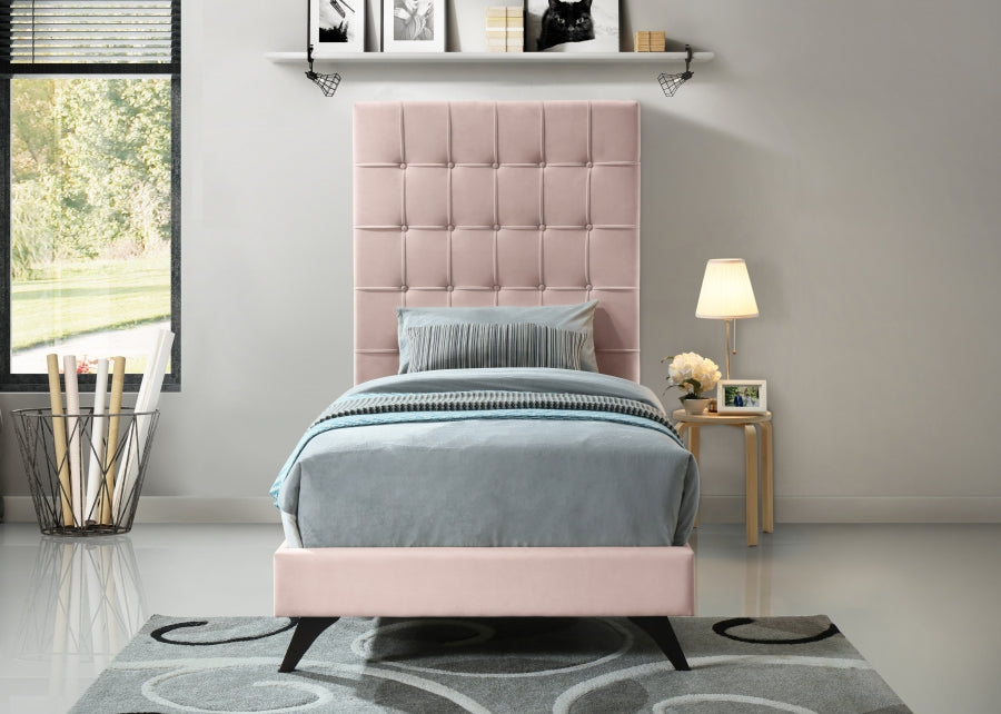 Elly Pink Velvet Twin Bed from Meridian - Luna Furniture