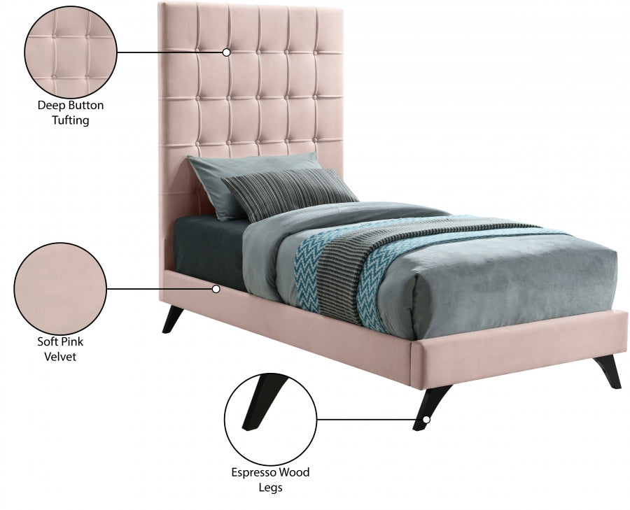 Elly Pink Velvet Twin Bed from Meridian - Luna Furniture