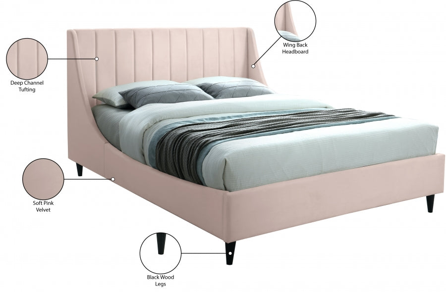 Eva Pink Velvet Full Bed from Meridian - Luna Furniture