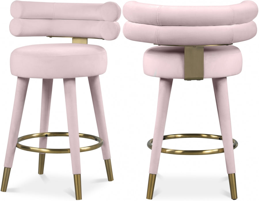 Fitzroy Pink Velvet Counter Stool, Set of 2 from Meridian - Luna Furniture