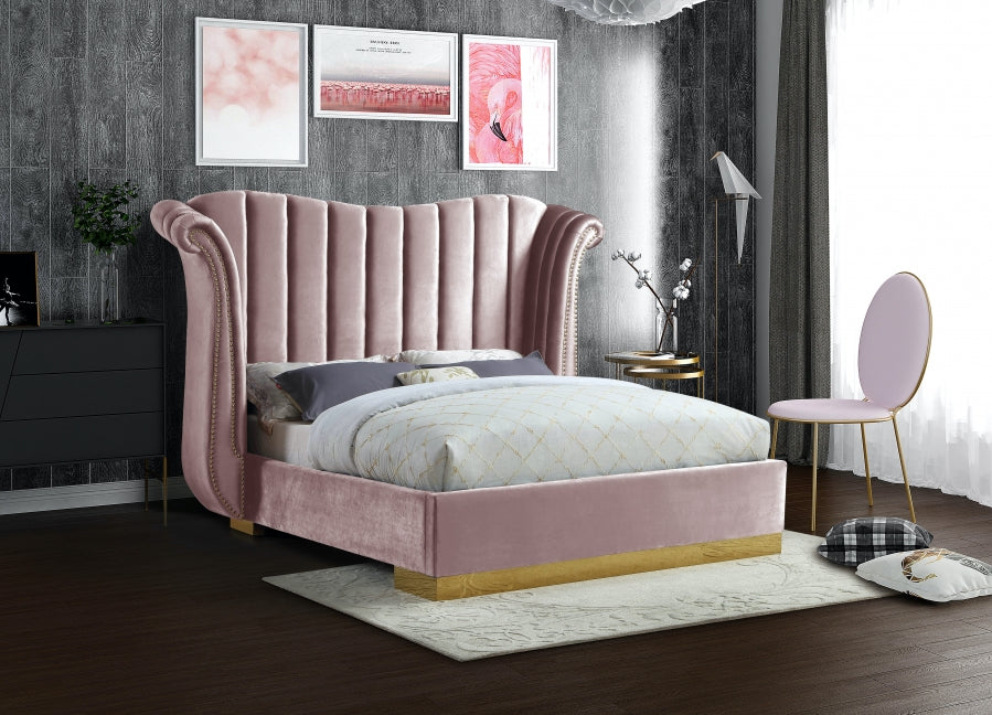 Flora Pink Velvet King Bed from Meridian - Luna Furniture