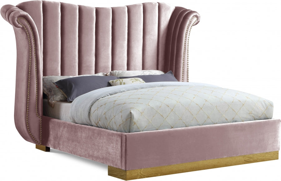 Flora Pink Velvet Queen Bed from Meridian - Luna Furniture