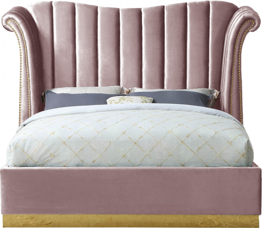 Flora Pink Velvet Queen Bed from Meridian - Luna Furniture