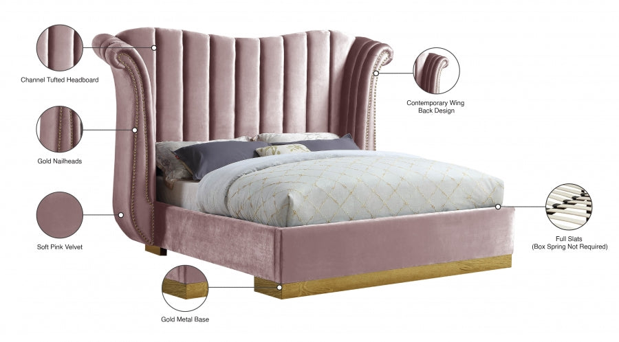 Flora Pink Velvet Queen Bed from Meridian - Luna Furniture