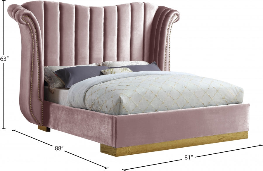 Flora Pink Velvet Queen Bed from Meridian - Luna Furniture