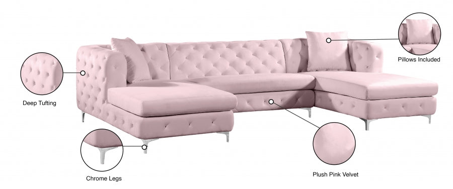 Gail Pink Velvet 3pc. Sectional from Meridian - Luna Furniture