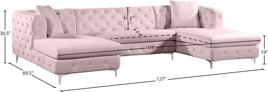 Gail Pink Velvet 3pc. Sectional from Meridian - Luna Furniture