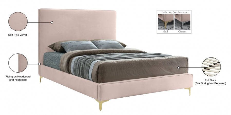 Geri Pink Velvet Queen Bed from Meridian - Luna Furniture